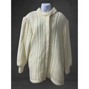 Vintage Ivory Cable Knit Cardigan Sweater Size Large